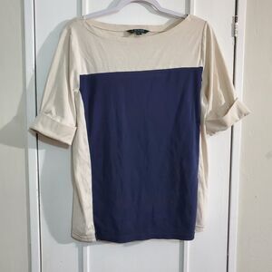 Lauren Ralph Lauren Women's‎ T-Shirt Blue-White, Size XL. SKU#A-127